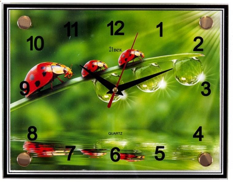 Часы настенные 2026-247 Божьи коровки на травинке