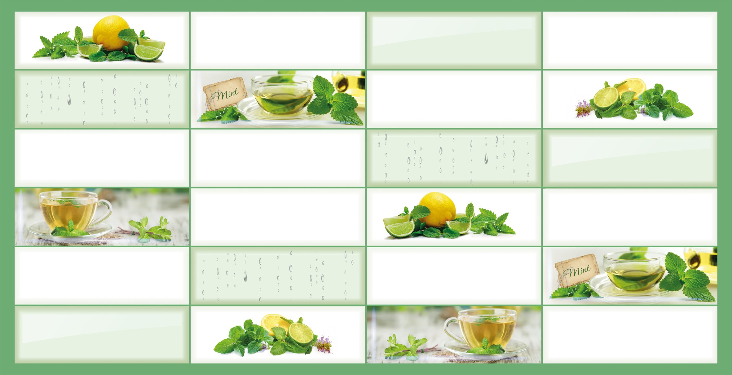 Панель ПВХ АРТ Плитка Мята 955*480