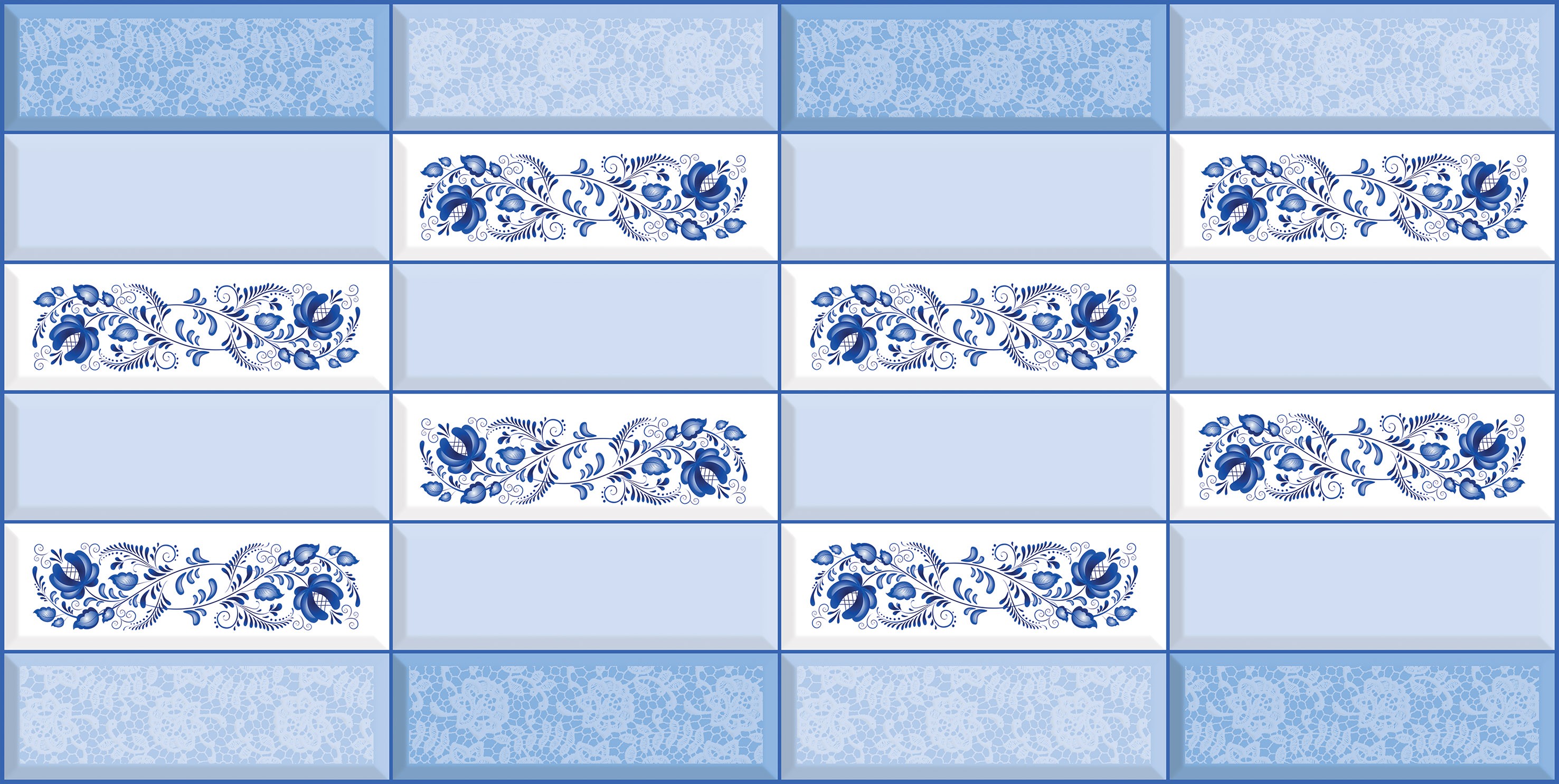 Панель ПВХ АРТ Плитка Гжель 955*480